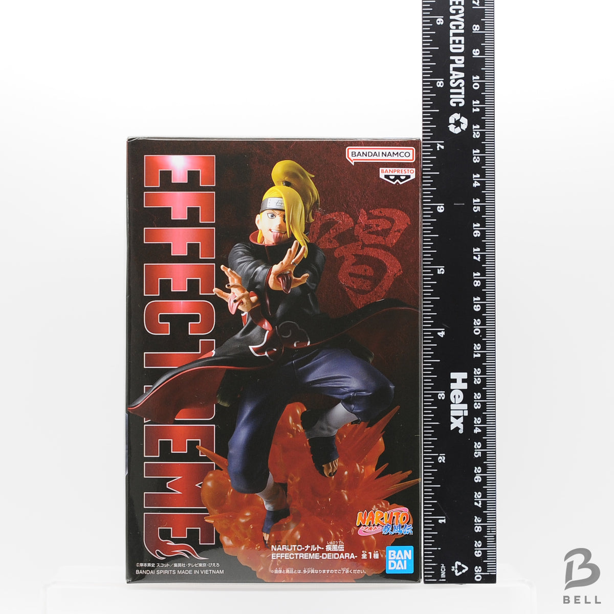Naruto Shippuden EFFECTREME Deidara box beside a vertical ruler for size comparison