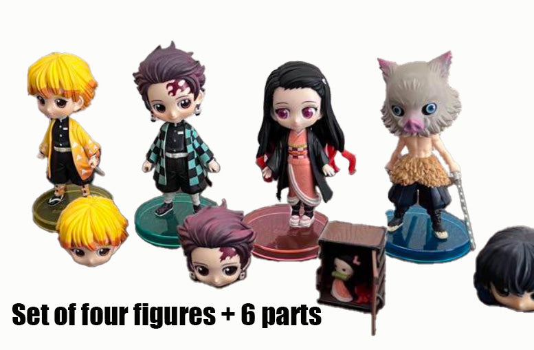 Demon Slayer Figure Tanjiro Zenitsu Nezuko Inosuke  with 6 parts Japan Anime New