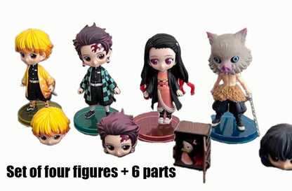 Demon Slayer Figure Tanjiro Zenitsu Nezuko Inosuke  with 6 parts Japan Anime New