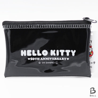 Hello Kitty 50th anniversary flat pouch zipper bag & mirror SANRIO Hello Kitty
