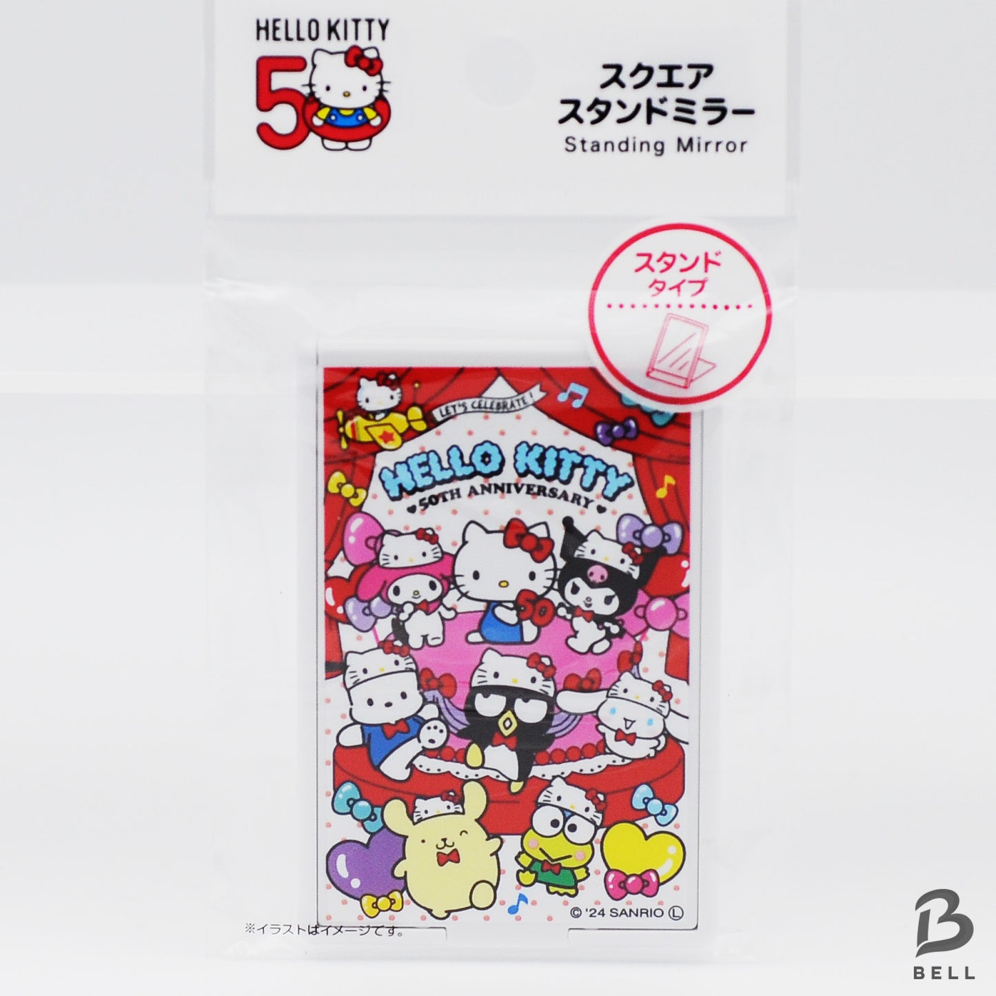 Hello Kitty 50th anniversary flat pouch zipper bag & mirror SANRIO Hello Kitty