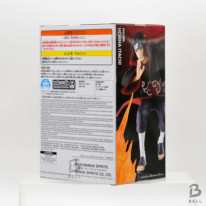 Angled rear and side view of the EFFECTREME Uchiha Itachi II box showing safety information and figure artwork