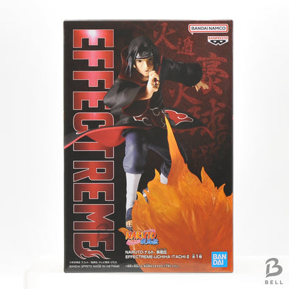 Front of the Banpresto Naruto Shippuden EFFECTREME Uchiha Itachi II box with flame-effect figure artwork