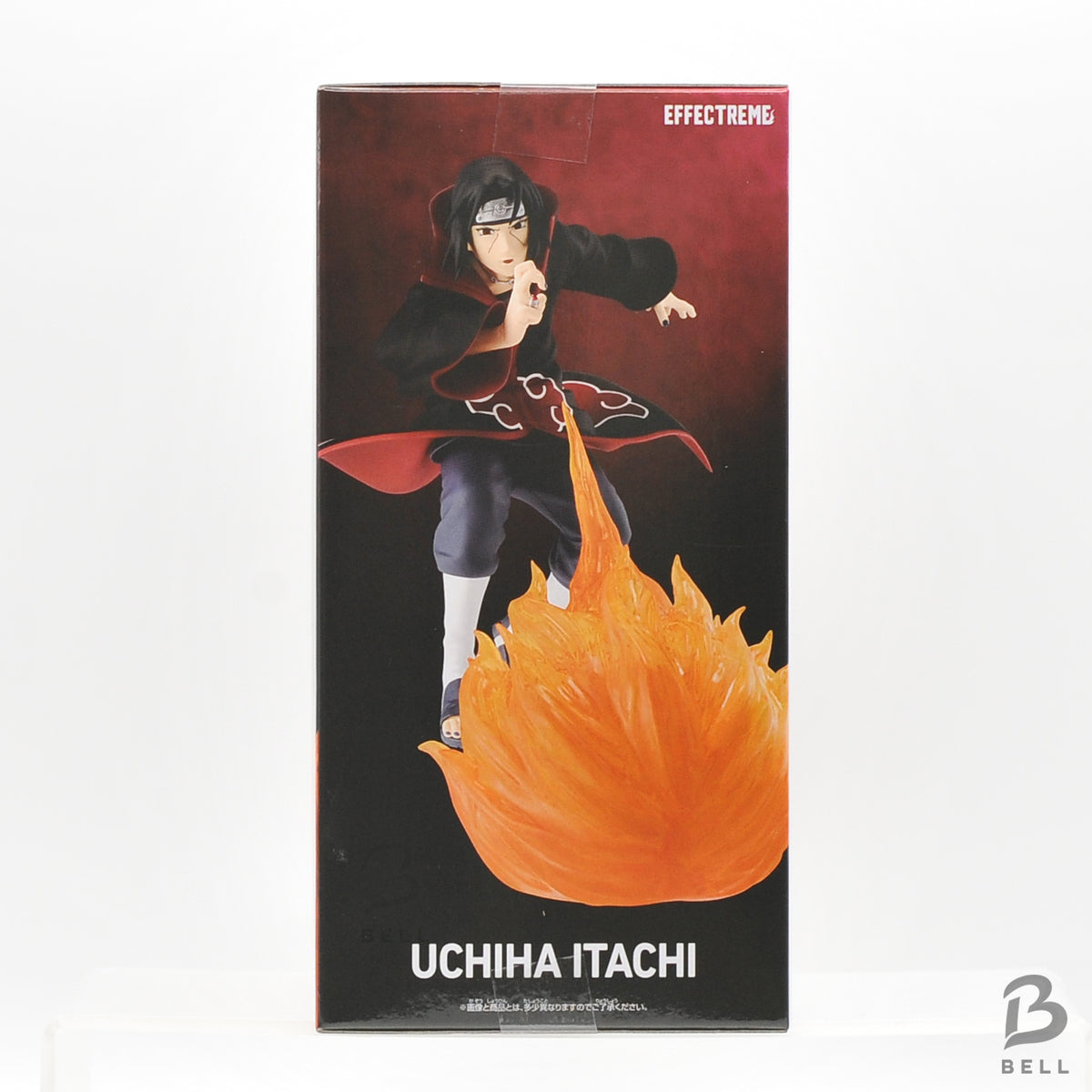 Side panel of the EFFECTREME Uchiha Itachi II box showing full-body figure artwork and orange flames