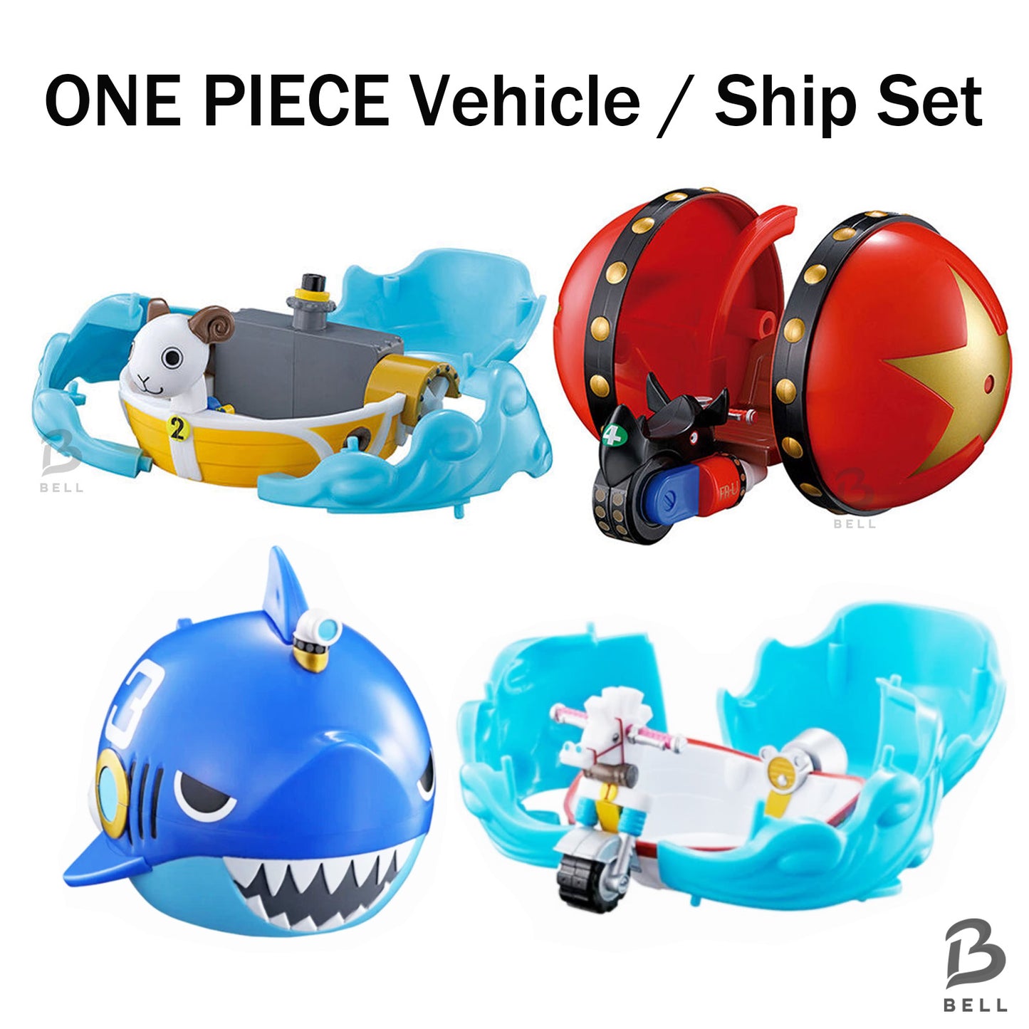 ONE PIECE Vehicle Set Shark Submarine Mini Merry Bike Gacha Figure Japan BANDAI