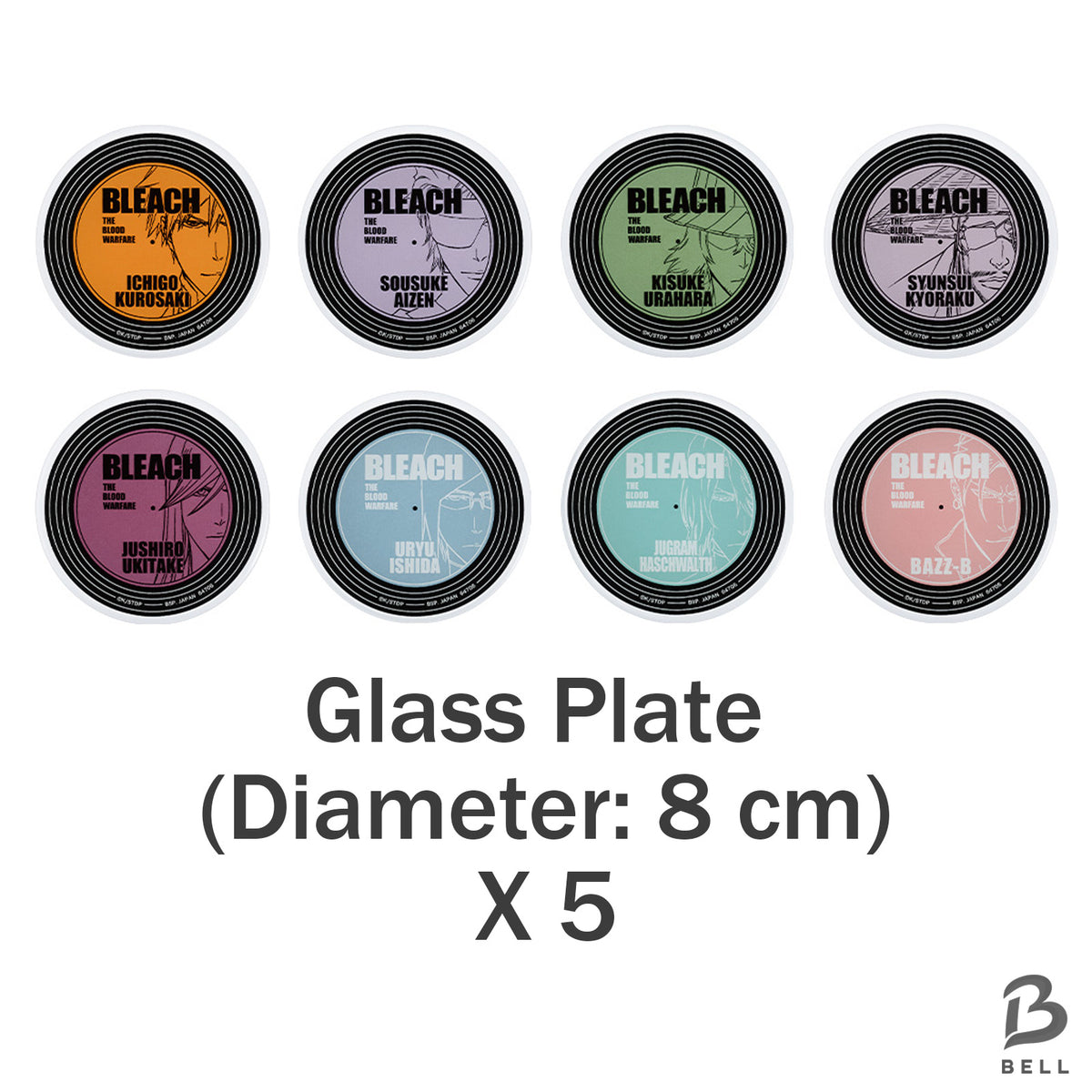 BLEACH Ichiban Kuji Prize Lot 12pcs Glass Plate Rubber Collection Metal Charm JP